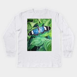 Blue butterfly watercolour painting Kids Long Sleeve T-Shirt